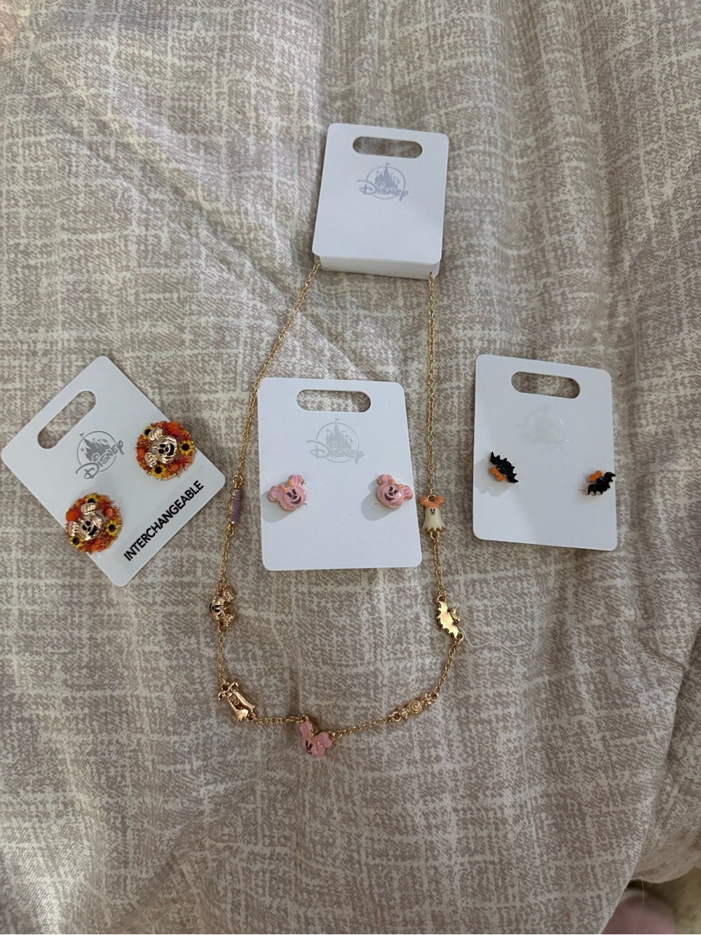 Disney Halloween gold Tone charm Necklace interchangeable mickey Earrings set